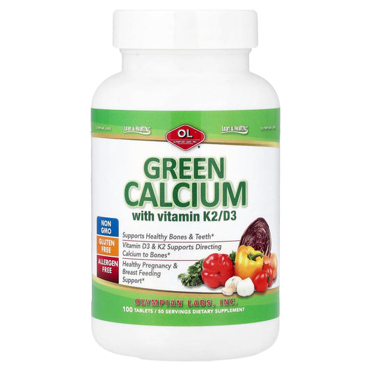 Olympian Labs, Green Calcium with Vitamin K2/D3, 100 Tablets