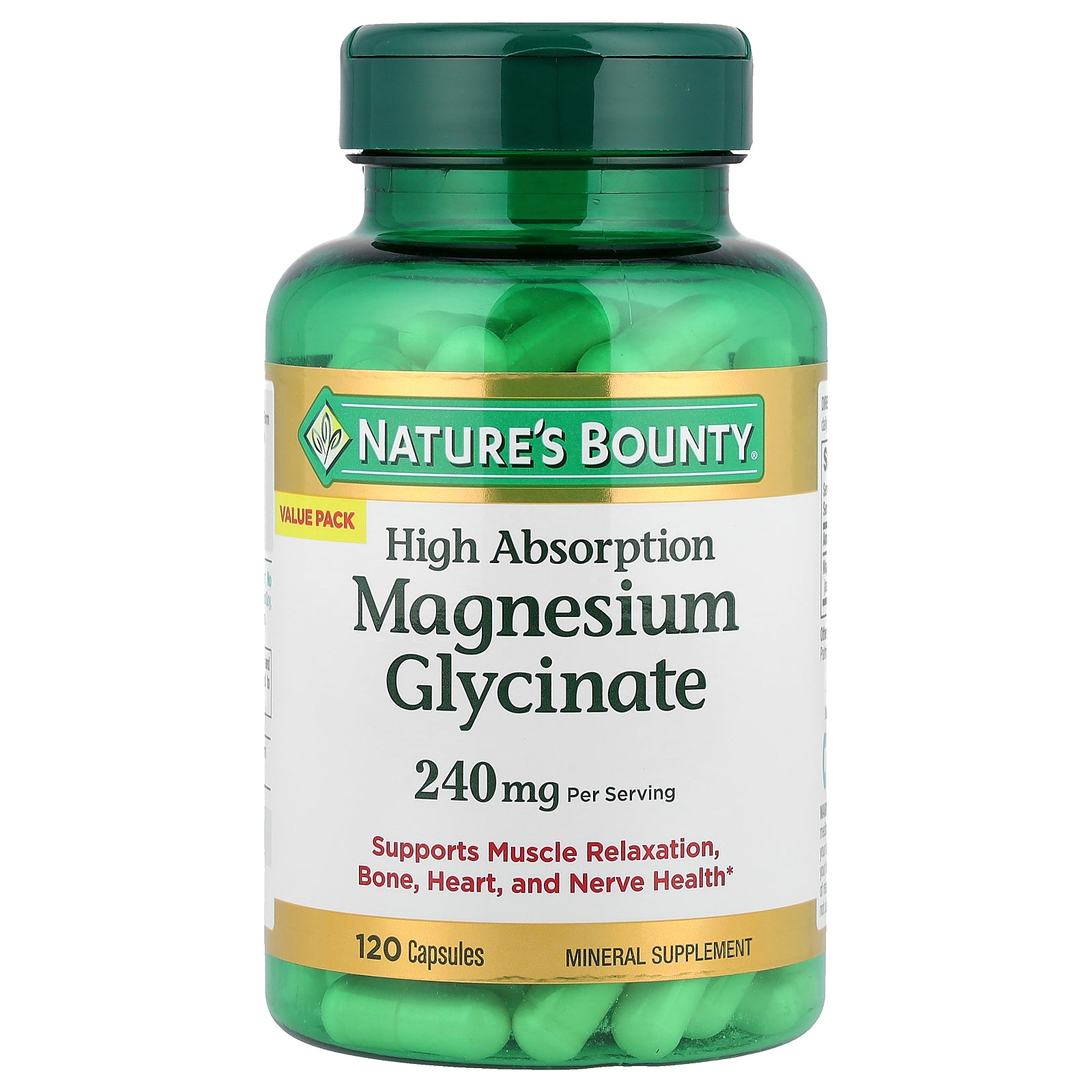 Nature's Bounty, Magnesium Glycinate, High Absorption, 120 Capsules (120 mg per Capsule)