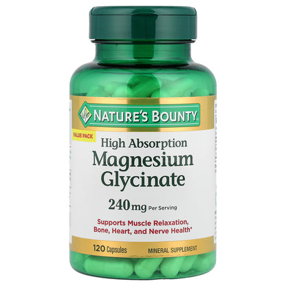 Nature's Bounty, Magnesium Glycinate, High Absorption, 120 Capsules (120 mg per Capsule)