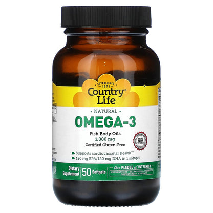 Country Life, Natural Omega-3, 1,000 mg, 50 Softgels