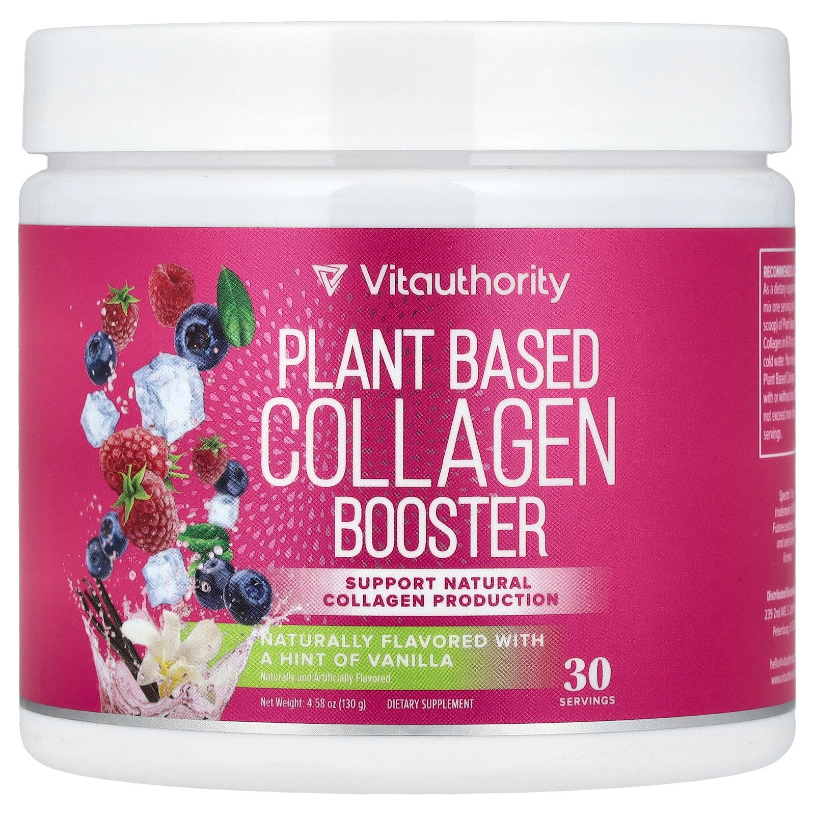 Vitauthority, Plant Based Collagen Booster, A Hint of Vanilla, 4.58 oz (130 g)