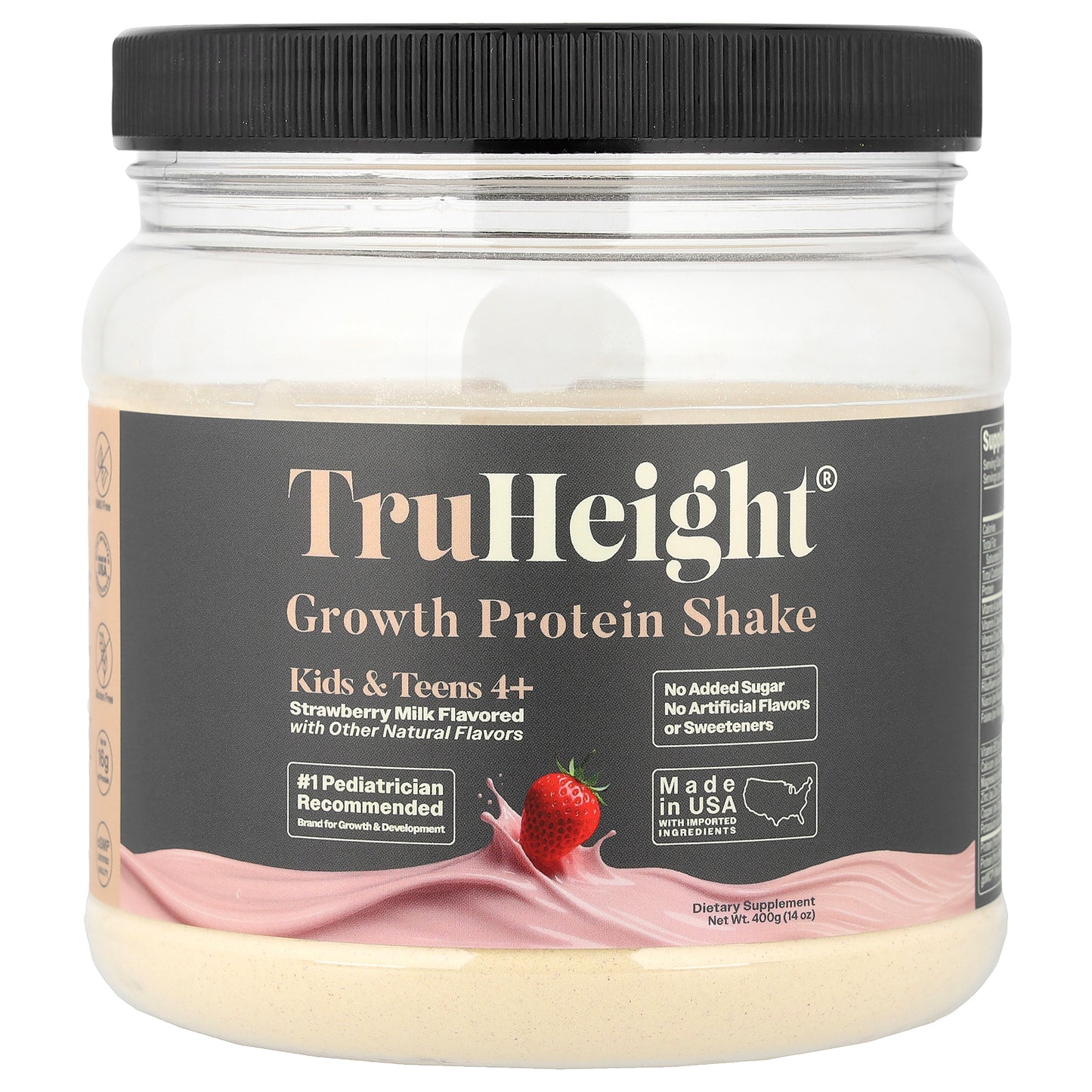 TruHeight, Growth Protein Shake, Kids & Teens 4+, Strawberry Milk, 14 oz (400 g)