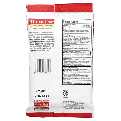 Traditional Medicinals, Organic Throat Coat® Drops, Lemon Ginger Echinacea, 16 Pectin Throat Drops