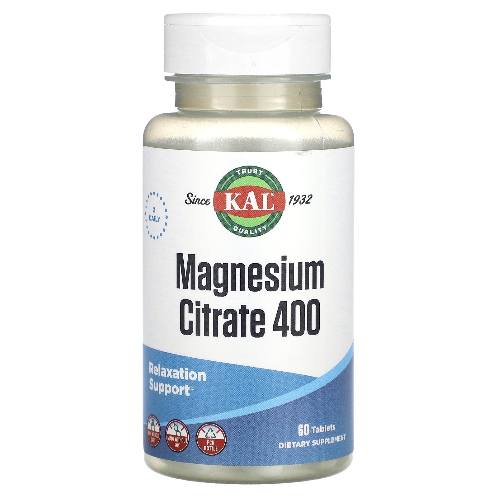 KAL, Magnesium Citrate 400, 400 mg, 60 Tablets (200 mg per Tablet)