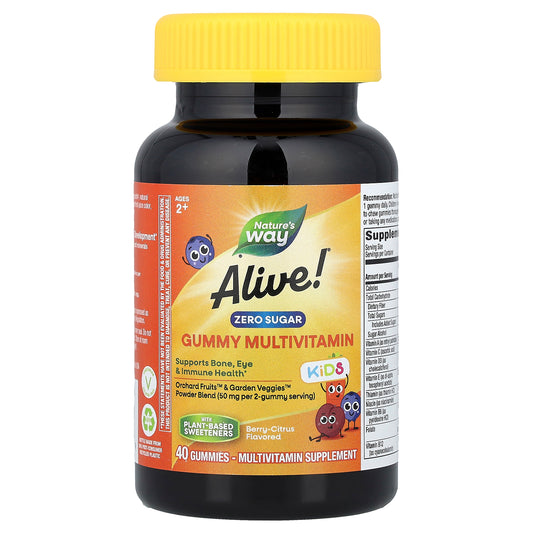 Nature's Way, Alive!® Kids, Zero Sugar Gummy Multivitamin, Ages 2+, Berry-Citrus, 40 Gummies