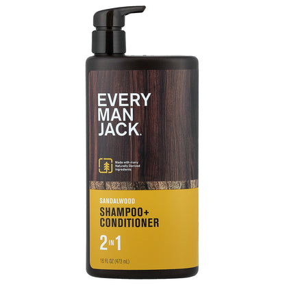 Every Man Jack, 2 In 1 Shampoo + Conditioner, Sandalwood, 16 fl oz (473 ml)