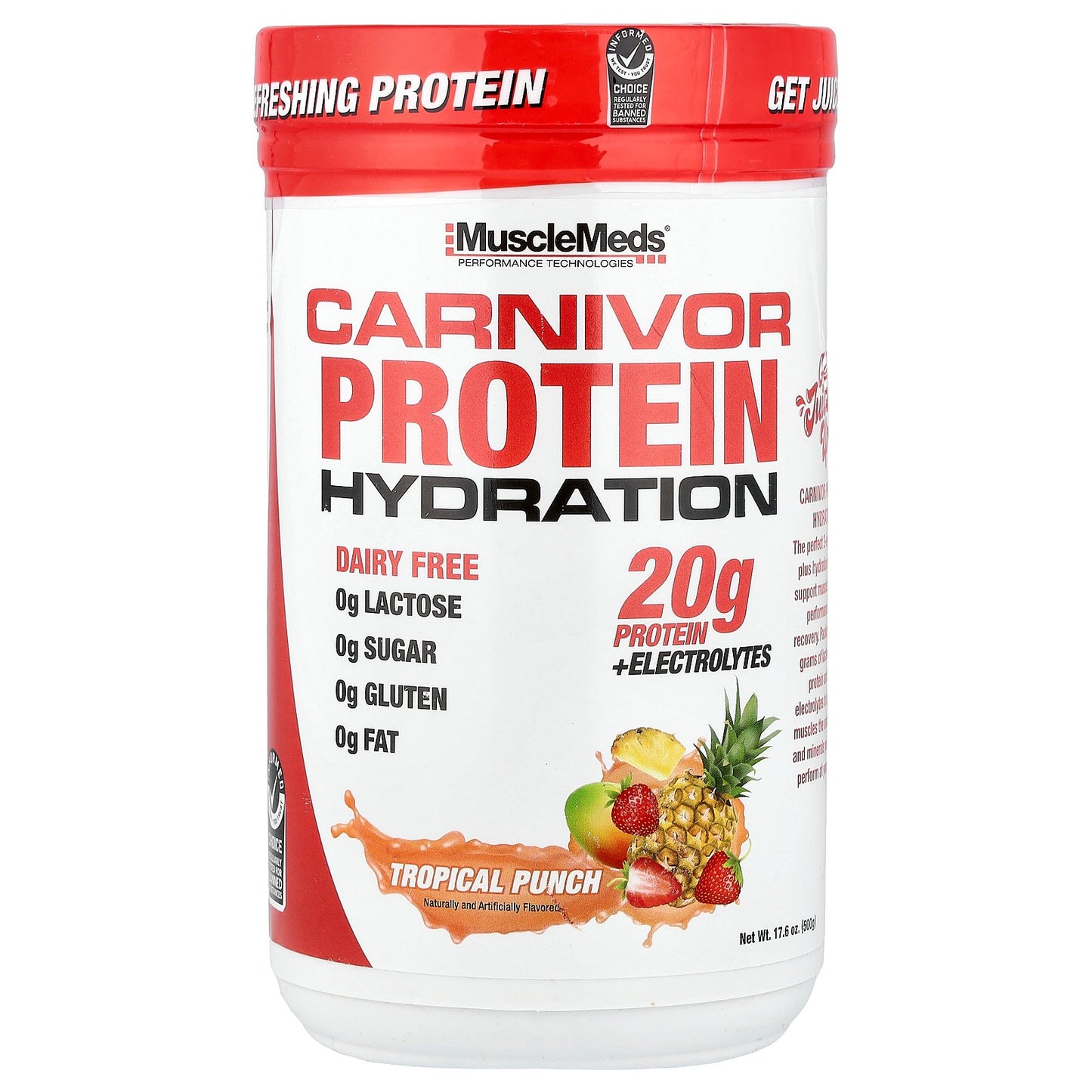 MuscleMeds, Carnivor Protein Hydration, Tropical Punch, 17.6 oz (500 g)