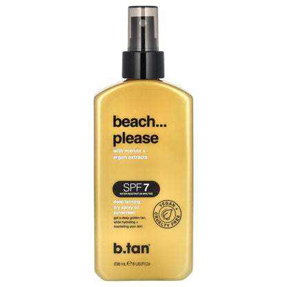 b.tan, Beach...Please, Dry Spray Oil Sunscreen, SPF 7, Deep Tanning, 8 fl oz (236 ml)