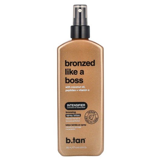 b.tan, Bronzed Like A Boss, Bronzing Spray Lotion with Coconut Oil, Peptides + Vitamin E, 8.45 fl oz (250 ml)