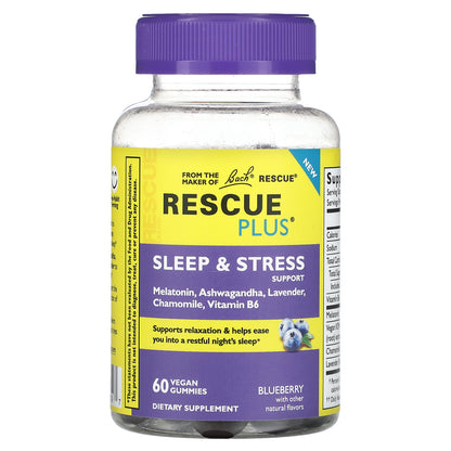 Bach, Rescue Plus, Sleep & Stress Support, Blueberry, 60 Vegan Gummies