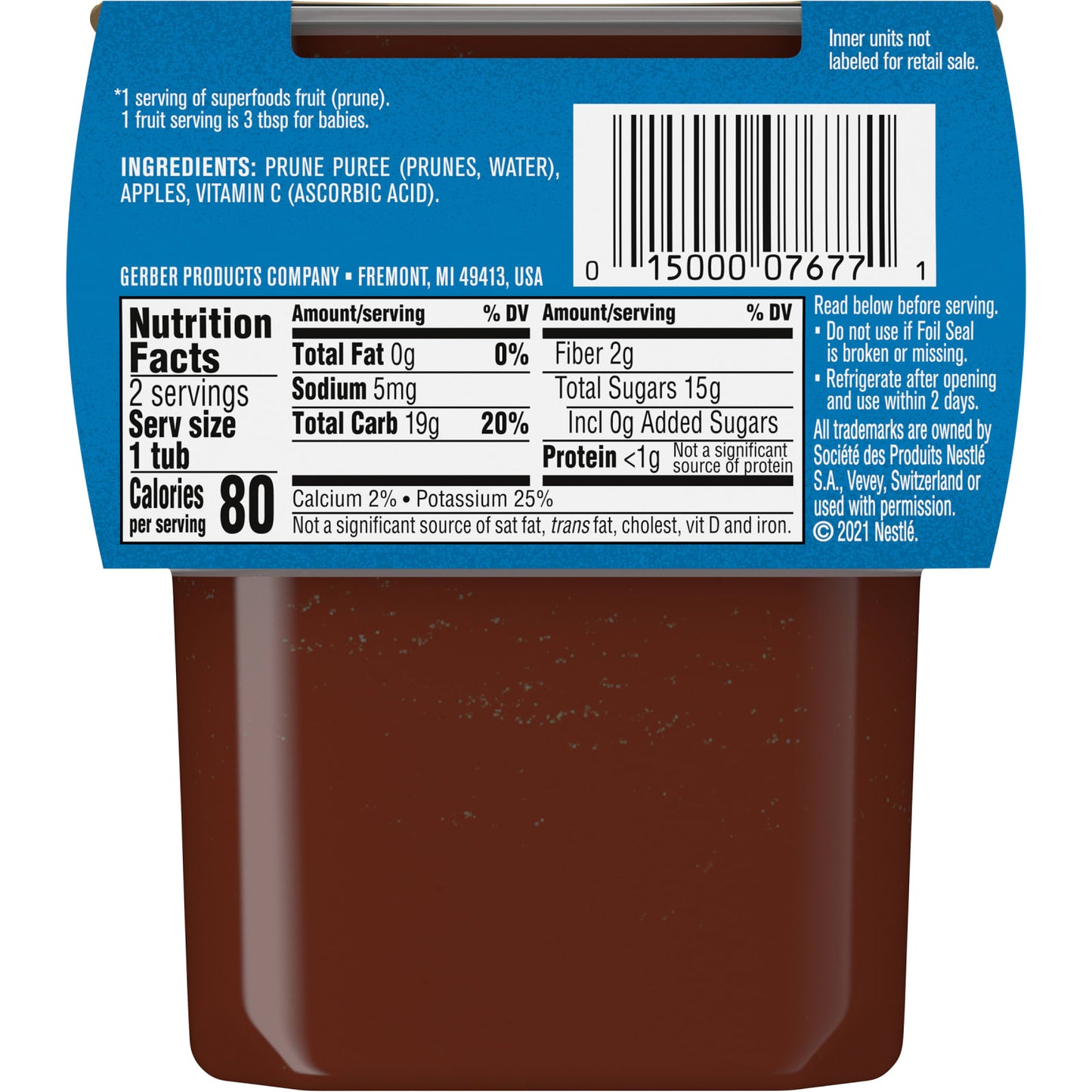 Gerber, Natural for Baby, Wonder Foods™, 2nd Foods®, Prune Apple, 2 Pack, 4 oz (113 g) Each