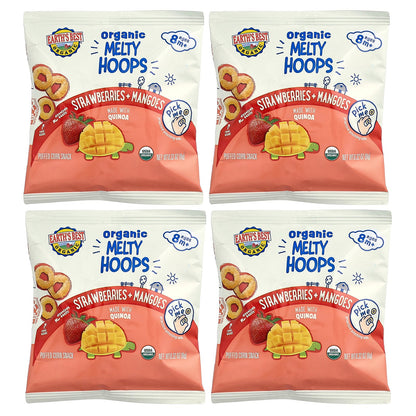 Earth's Best, Organic Melty Hoops, Puffed Corn Snack, 8+ Months, Strawberries + Mangoes, 4 Single Serve Packs, 0.32 oz (9 g) Each