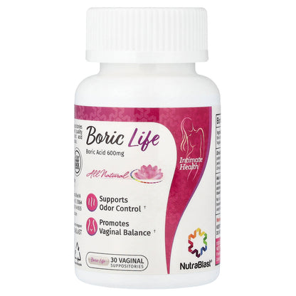 NutraBlast, Boric Life, Boric Acid, 600 mg, 30 Vaginal Suppositories