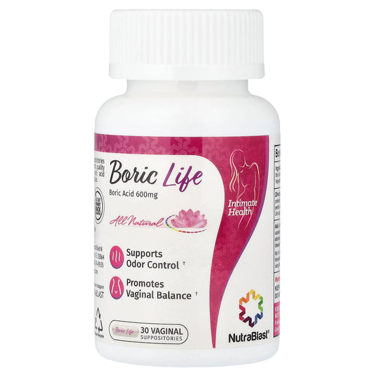 NutraBlast, Boric Life, Boric Acid, 600 mg, 30 Vaginal Suppositories