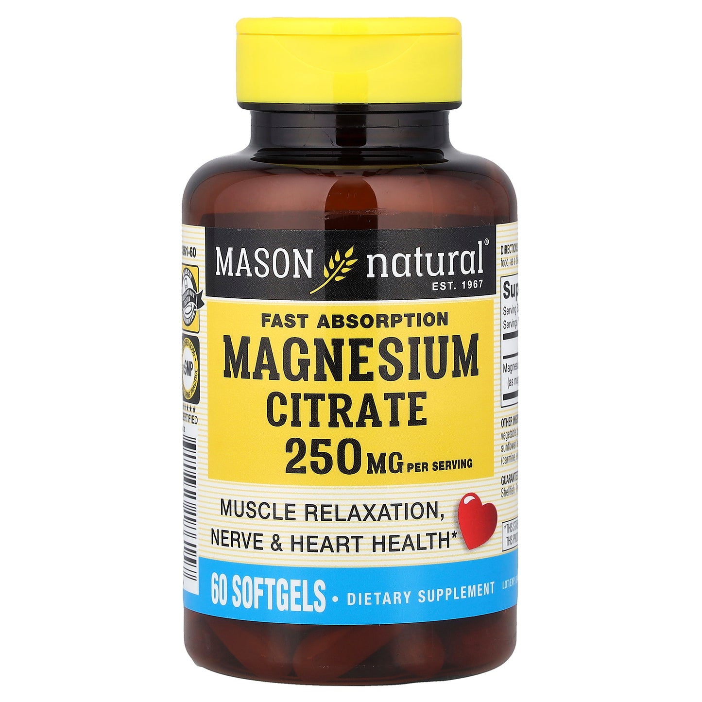 Mason Natural, Fast Absorption Magnesium Citrate, 60 Softgels (125 mg per Softgel)