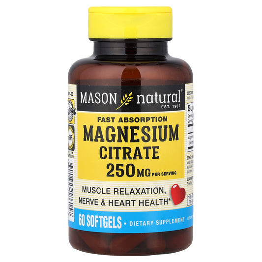 Mason Natural, Fast Absorption Magnesium Citrate, 60 Softgels (125 mg per Softgel)