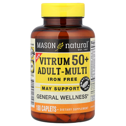 Mason Natural, Vitrum 50+ Adult-Multi, Iron Free, 180 Caplets