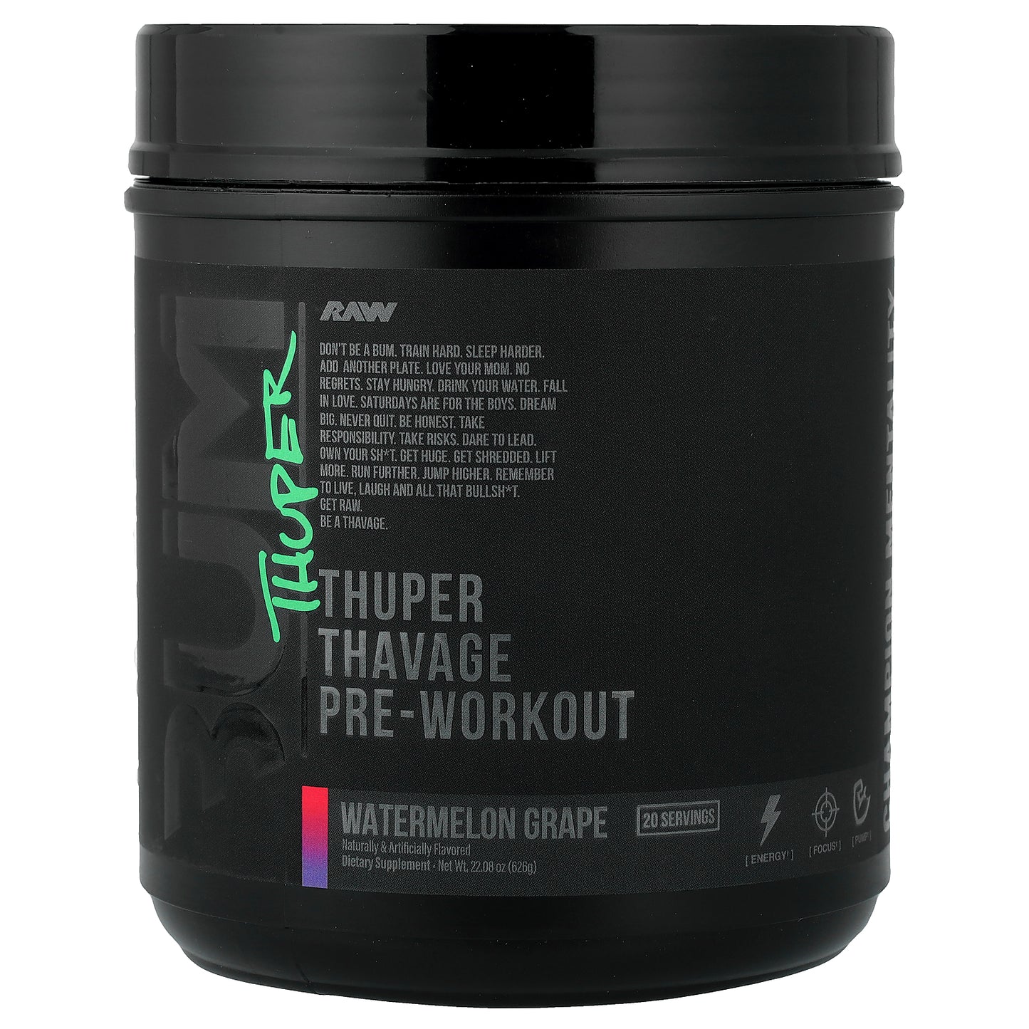 Raw Nutrition, Bum, Thuper Thavage Pre-Workout, Watermelon Grape, 22.08 oz (626 g)