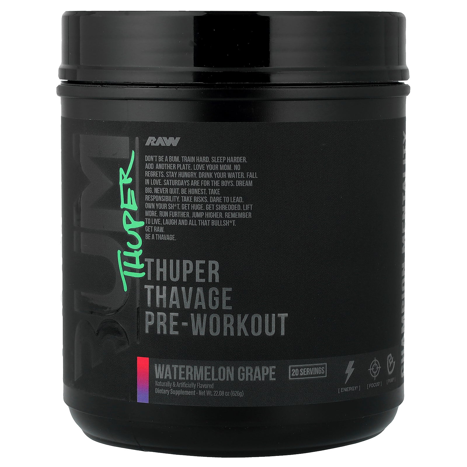 Raw Nutrition, Bum, Thuper Thavage Pre-Workout, Watermelon Grape, 22.08 oz (626 g)