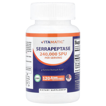 Vitamatic, Serrapeptase, 120 DRcaps® Hypromellose Capsules (120,000 SPU per Capsule)