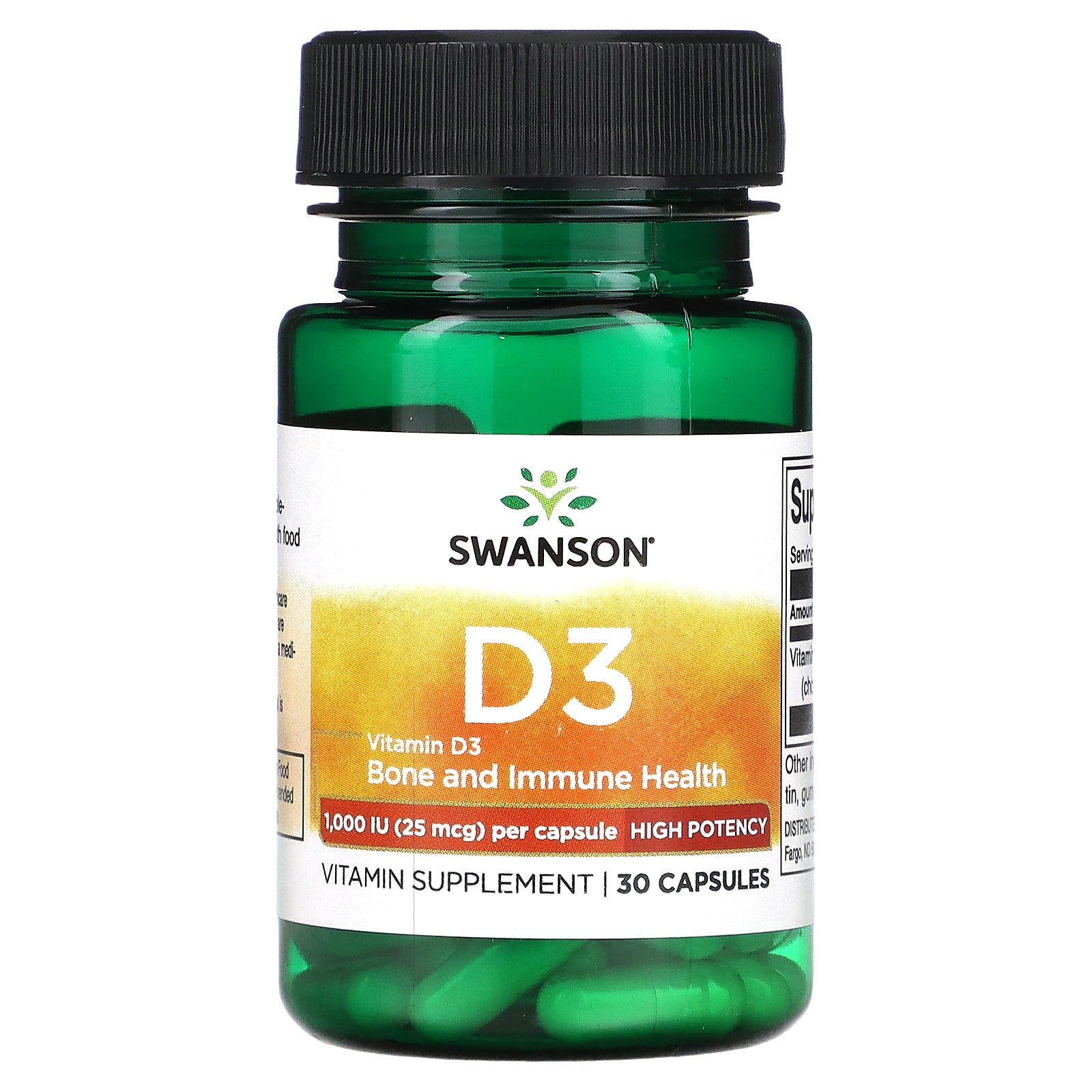 Swanson, Vitamin D3, High Potency, 1,000 IU (25 mcg), 30 Capsules