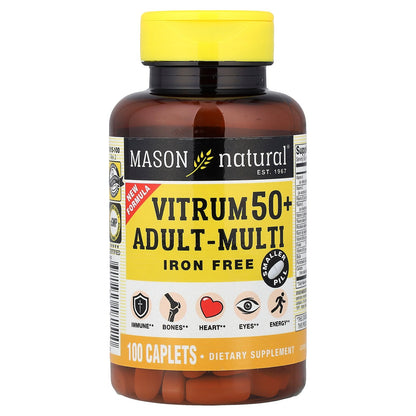 Mason Natural, Vitrum 50+ Adult-Multi, Iron Free, 100 Caplets