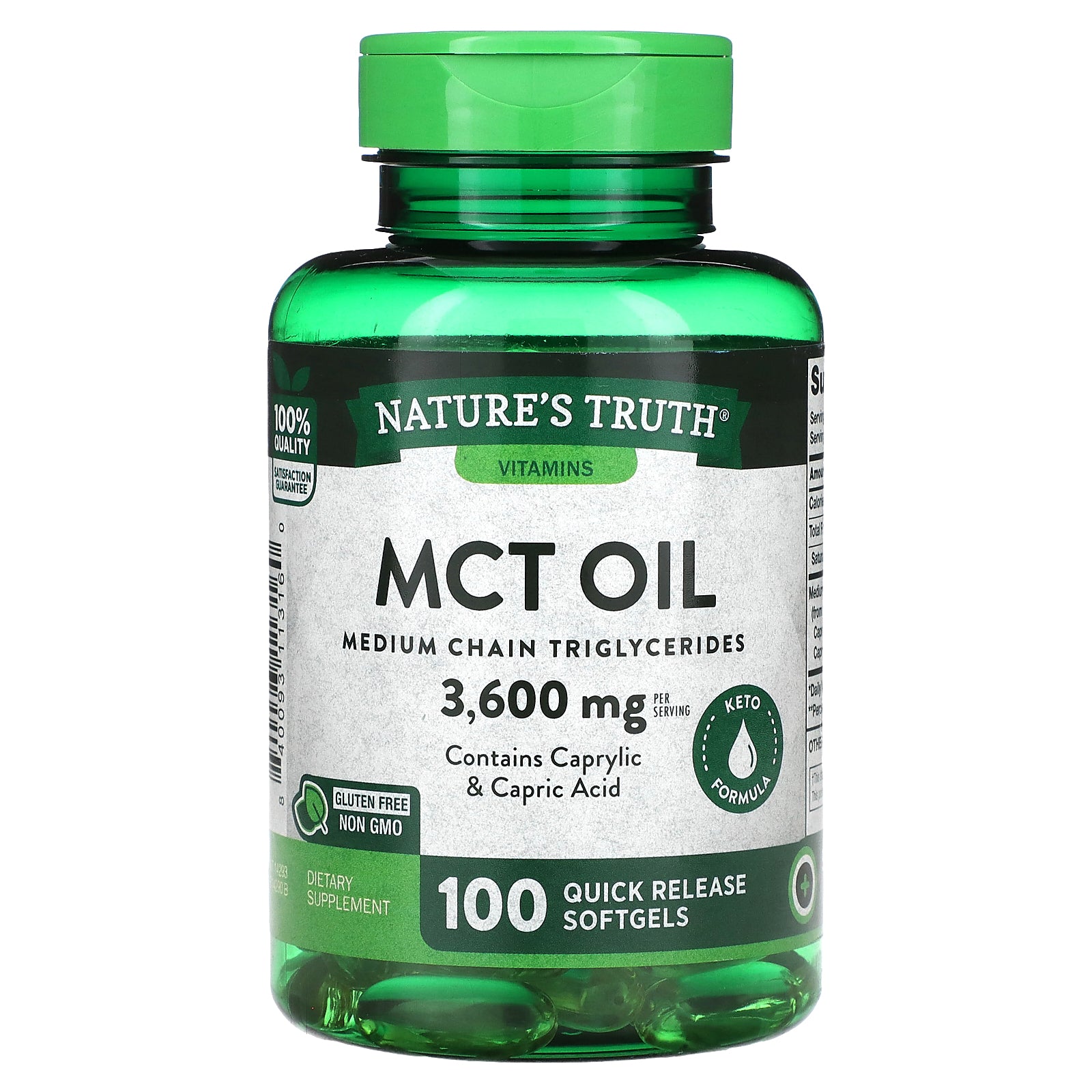 Nature's Truth, Vitamins, MCT Oil, 3,600 mg, 100 Quick Release Softgels (1,200 mg per Softgel)