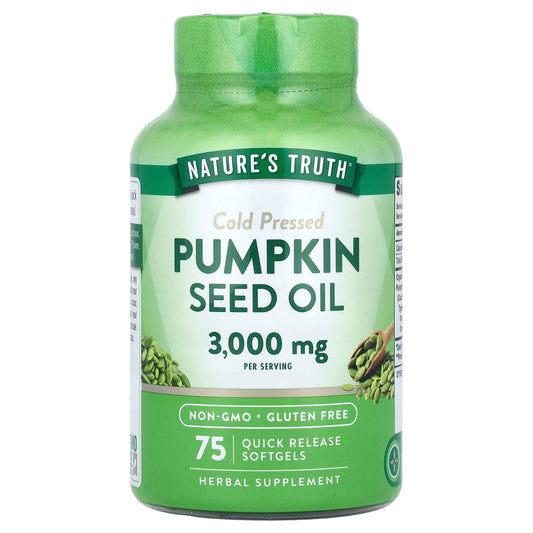 Nature's Truth, Pumpkin Seed Oil, Cold Pressed, 3,000 mg, 75 Quick Release Softgels, (1,000 mg per Softgel)