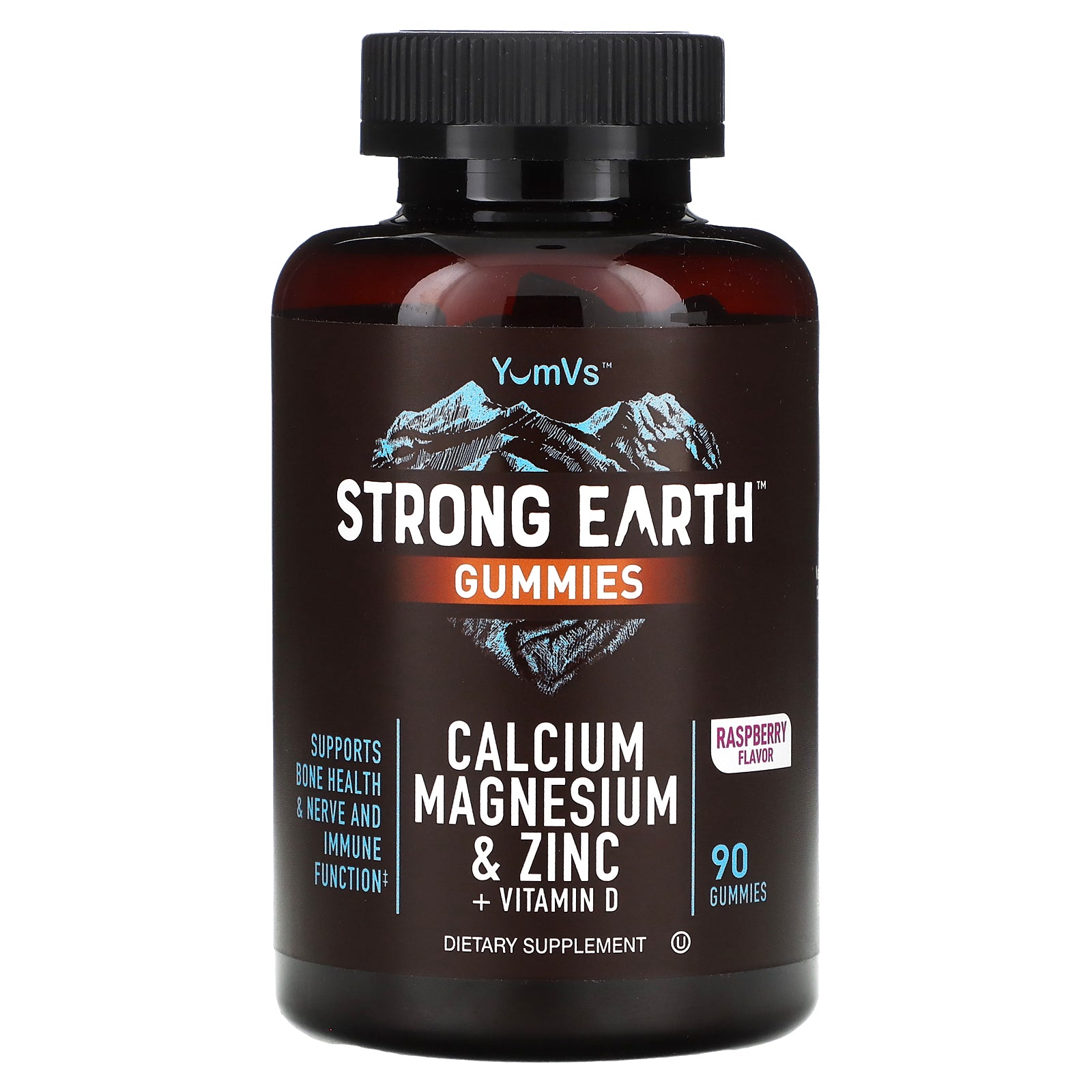 YumVs, Strong Earth Gummies, Calcium, Magnesium & Zinc + Vitamin D, Raspberry, 90 Gummies