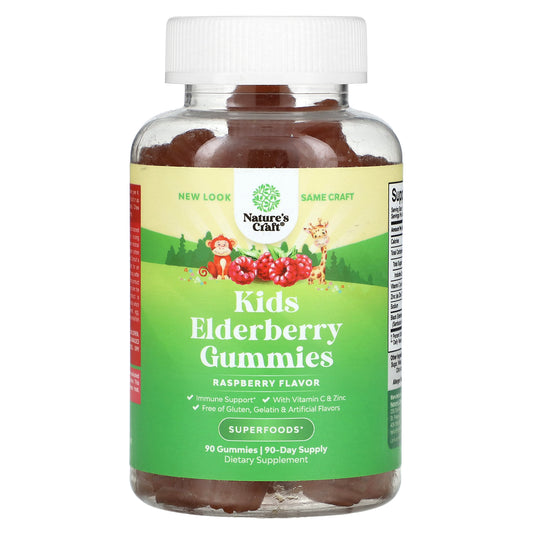 Nature's Craft, Kids Elderberry Gummies, Raspberry , 90 Gummies