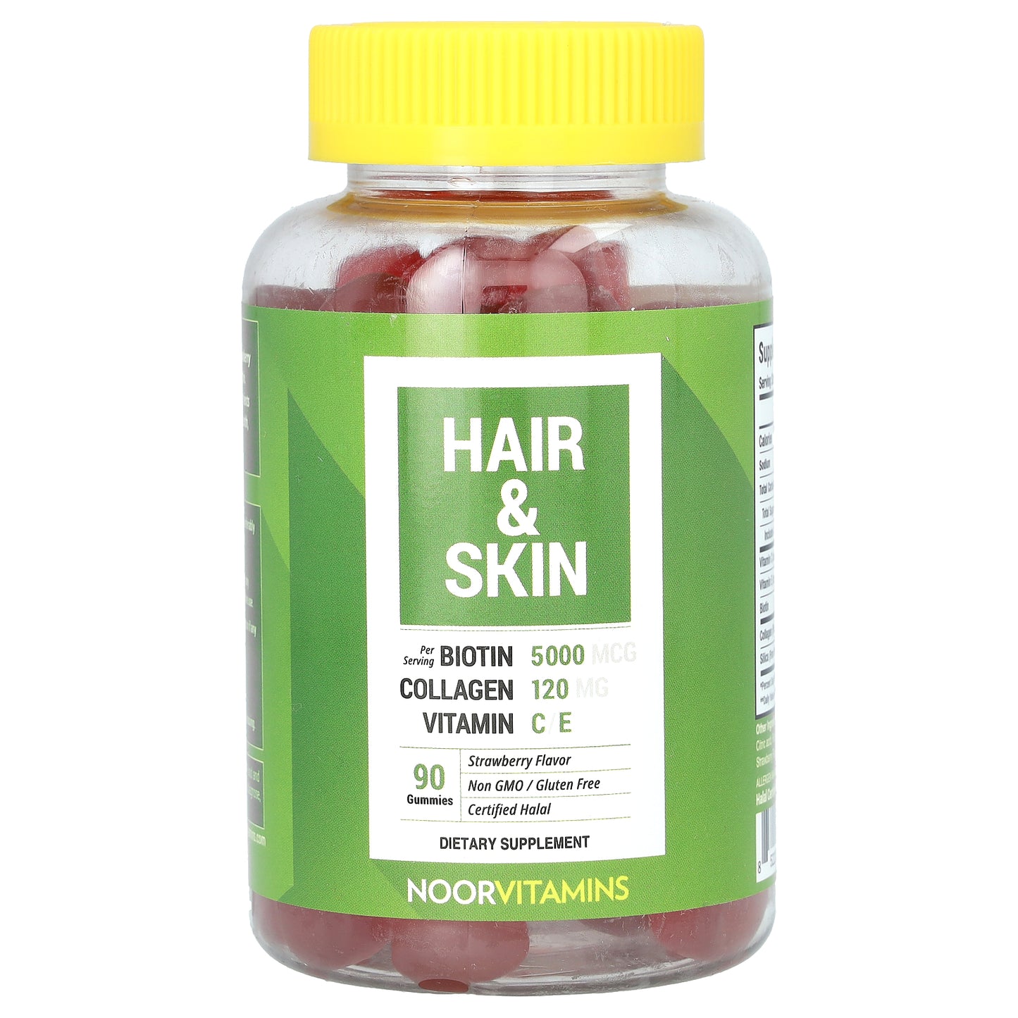 Noor Vitamins, Hair & Skin Gummies, Strawberry , 90 Gummies