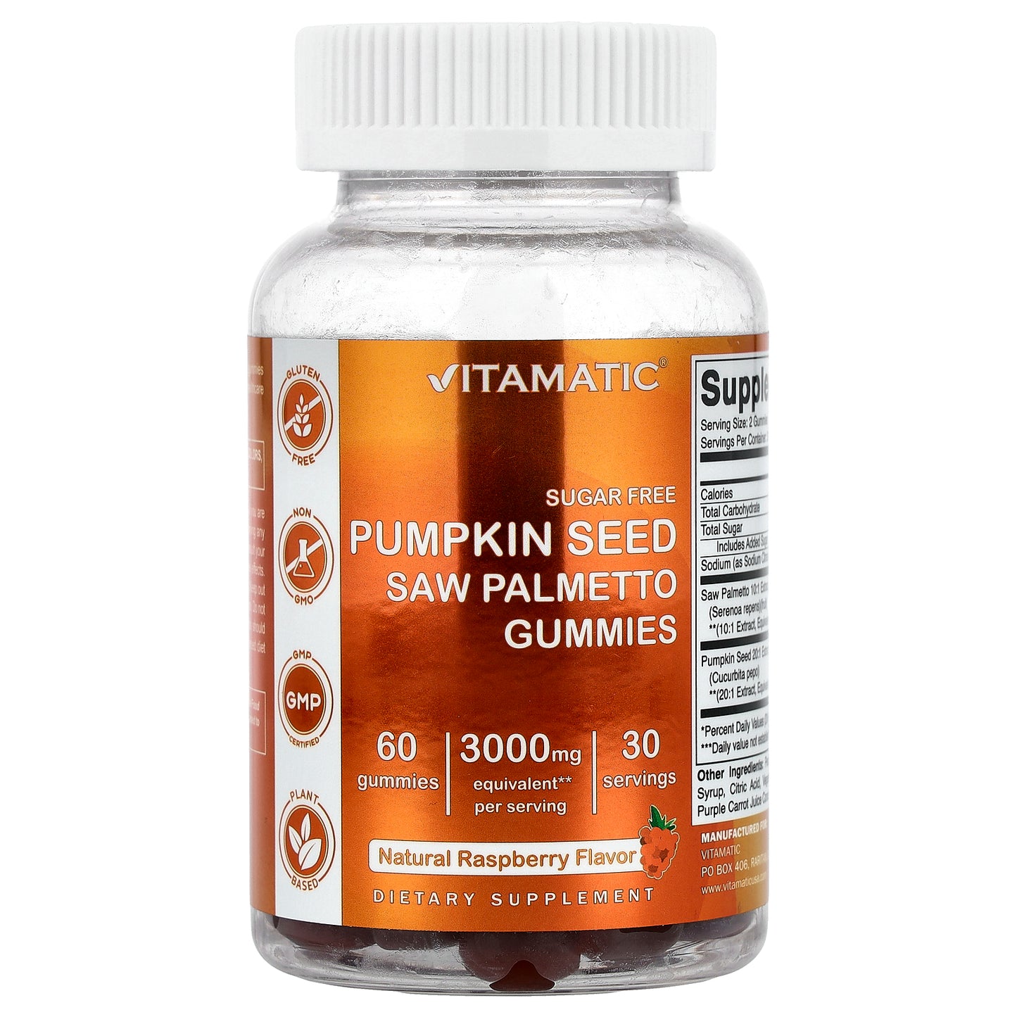 Vitamatic, Pumpkin Seed, Saw Palmetto Gummies, Natural Raspberry, 60 Gummies