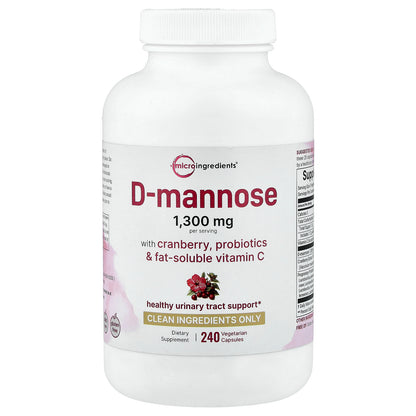 Micro Ingredients, D-Mannose With Cranberry, Probiotics & Fat-Soluble Vitamin C, 240 Vegetarian Capsules