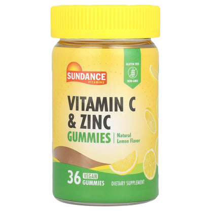 Sundance Vitamins, Vitamin C & Zinc Gummies, Natural Lemon, 36 Vegan Gummies