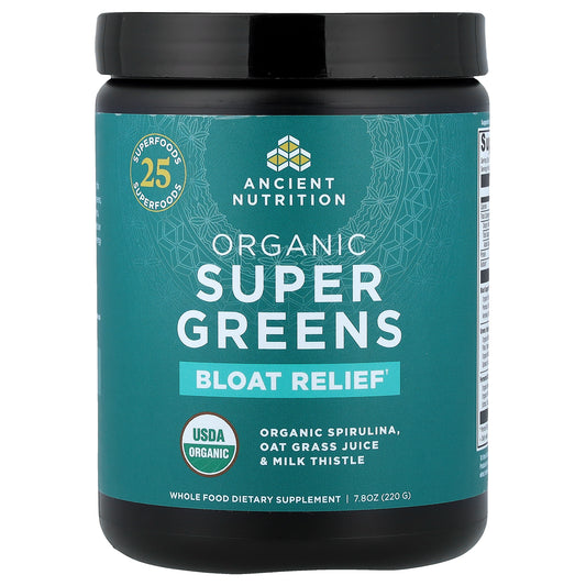 Ancient Nutrition, Organic Super Greens, Bloat Relief, 7.8 oz (220 g)