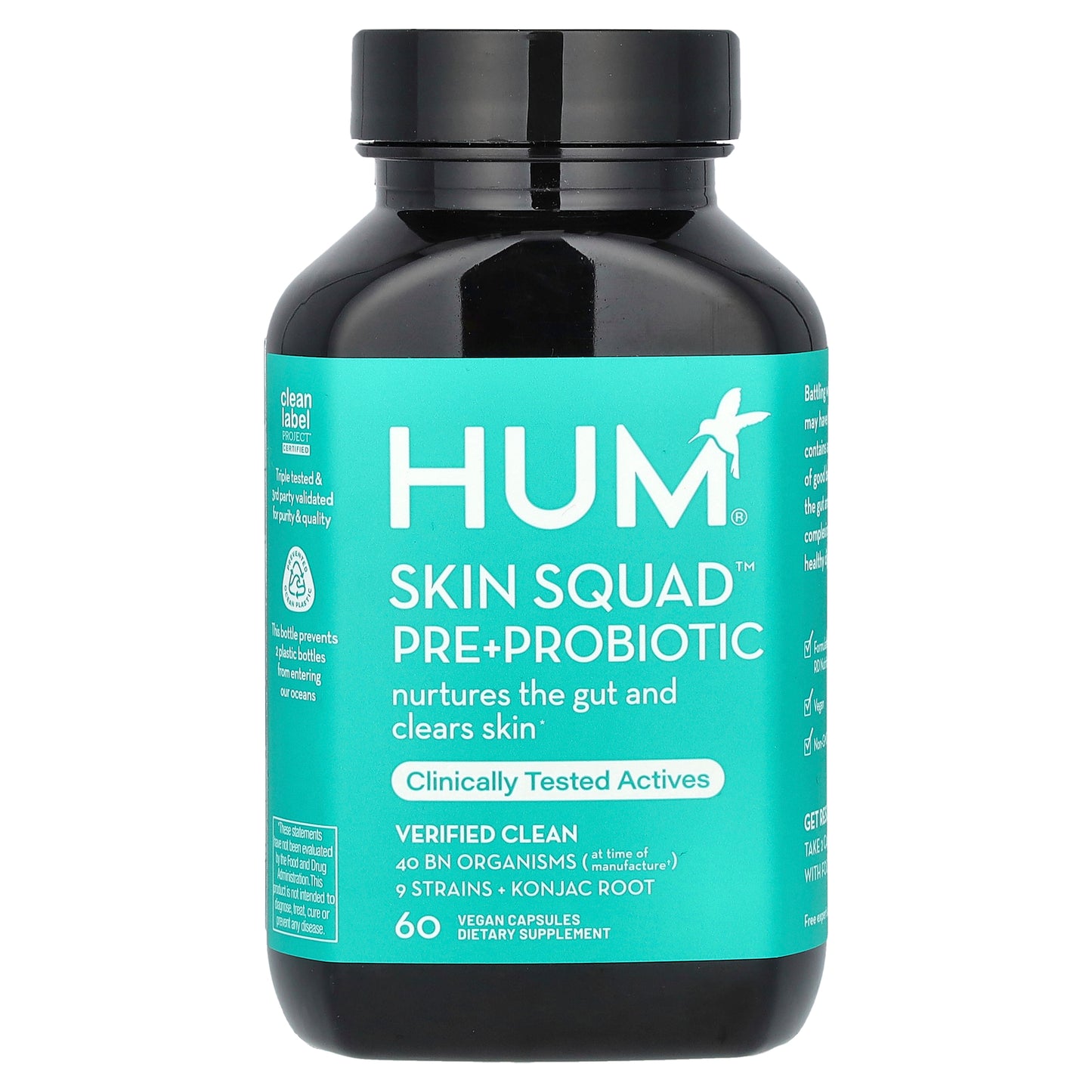 HUM Nutrition, Skin Squad Pre + Probiotic, 60 Vegan Capsules