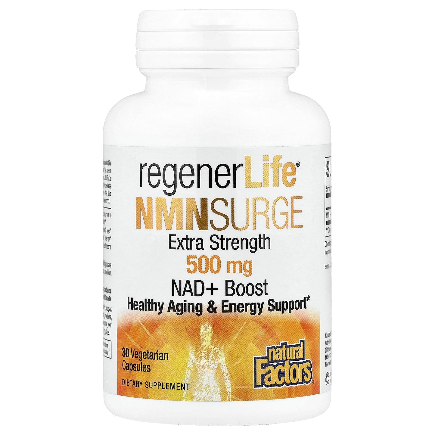 Natural Factors, RegenerLife®, NMN Surge, 500 mg, 30 Vegetarian Capsules
