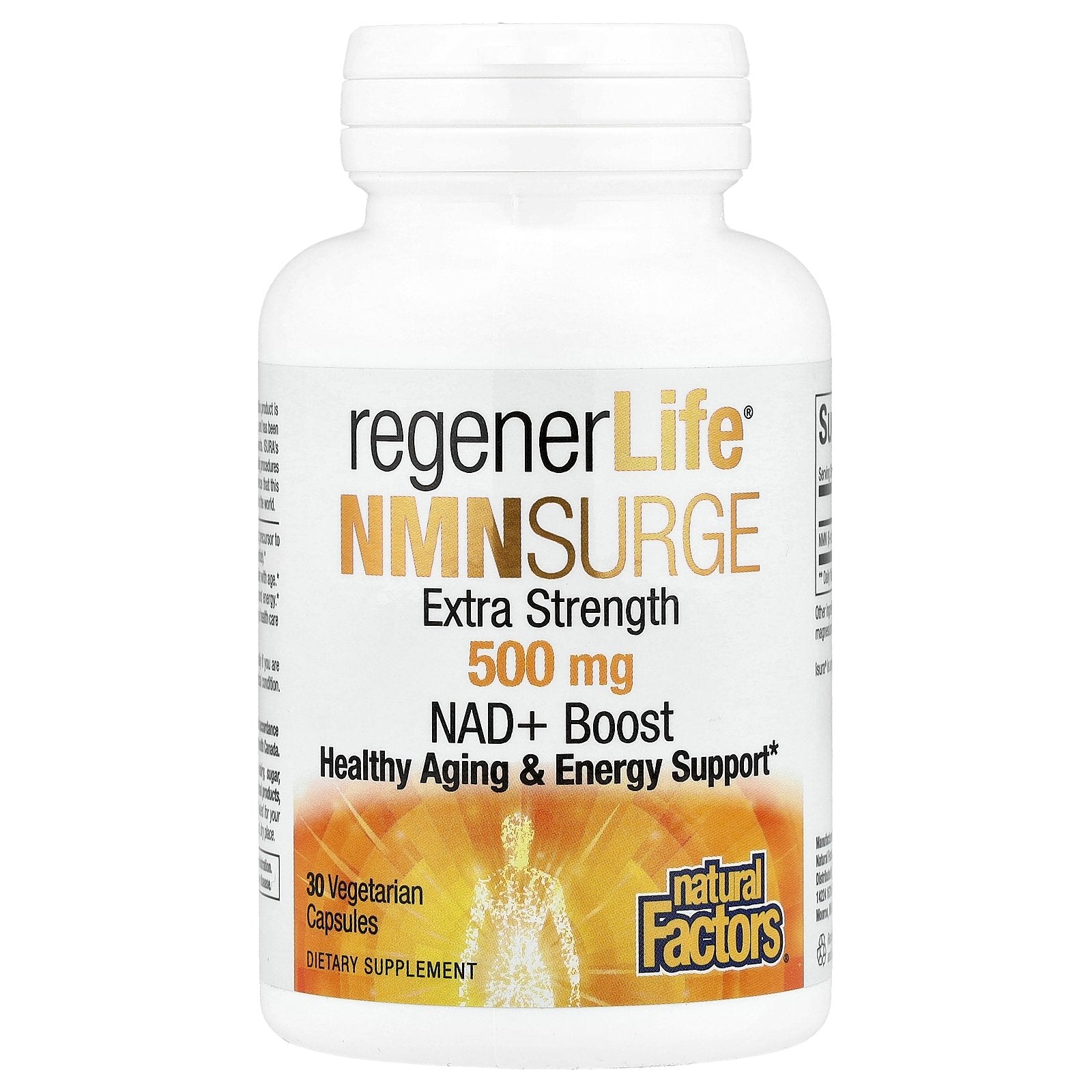 Natural Factors, RegenerLife®, NMN Surge, 500 mg, 30 Vegetarian Capsules