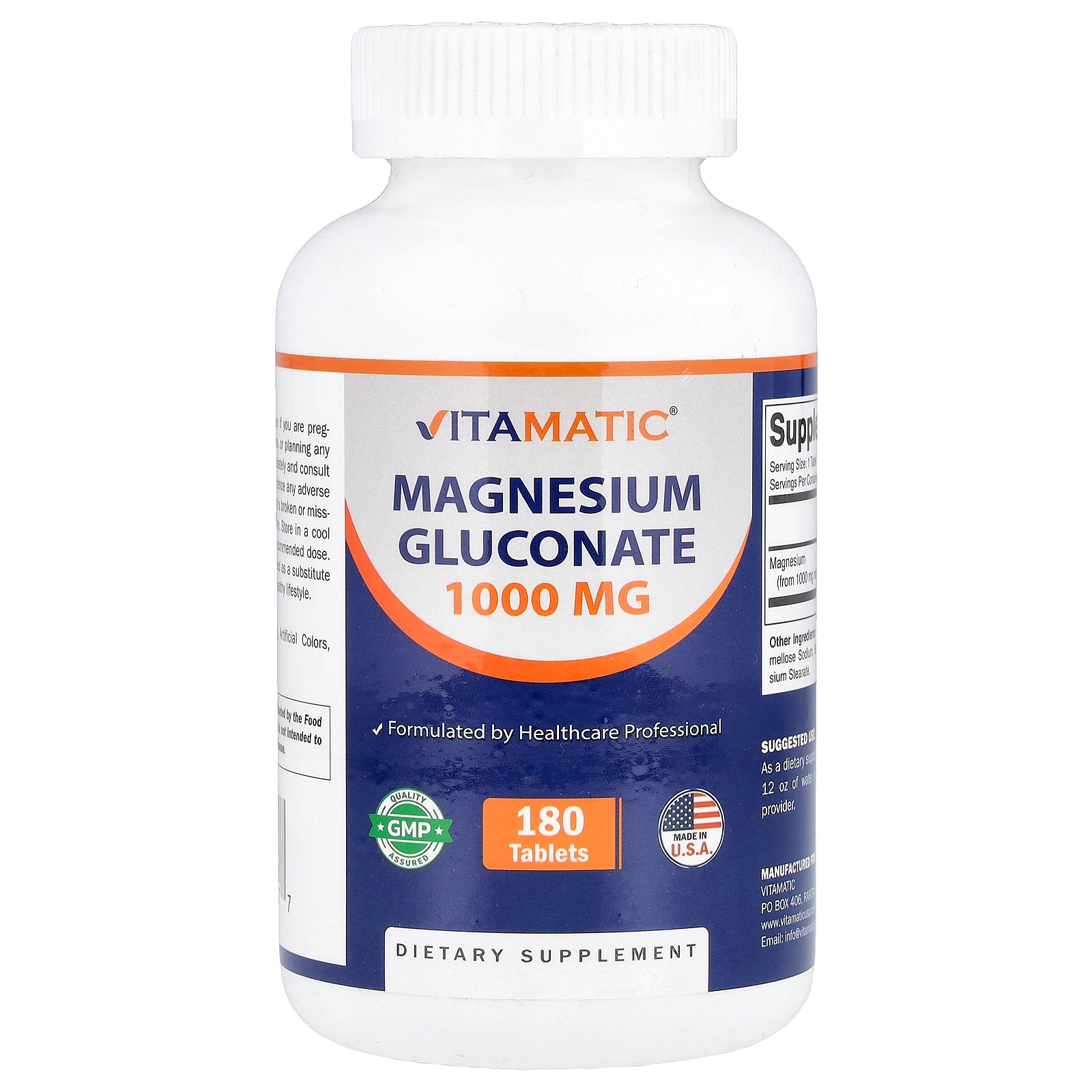 Vitamatic, Magnesium Gluconate, 1,000 mg, 180 Tablets