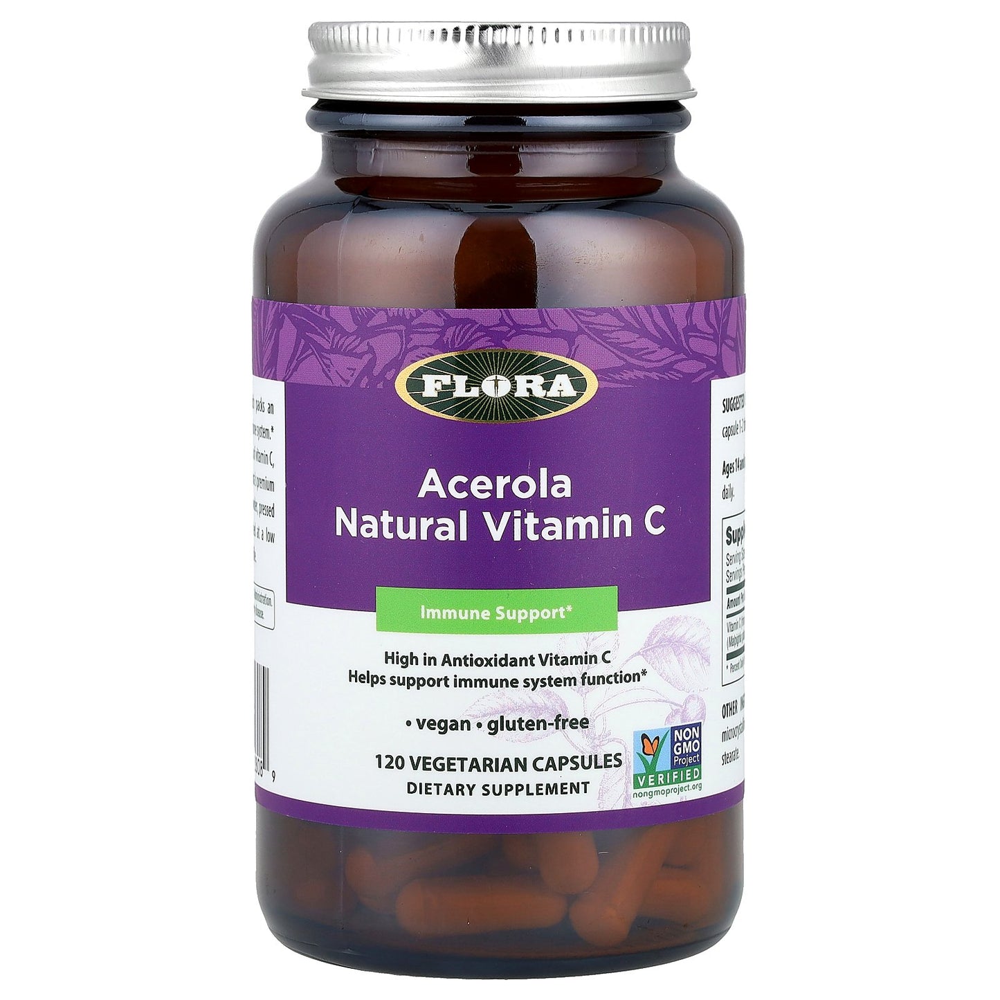 Flora, Acerola Natural Vitamin C , 120 Vegetarian Capsules