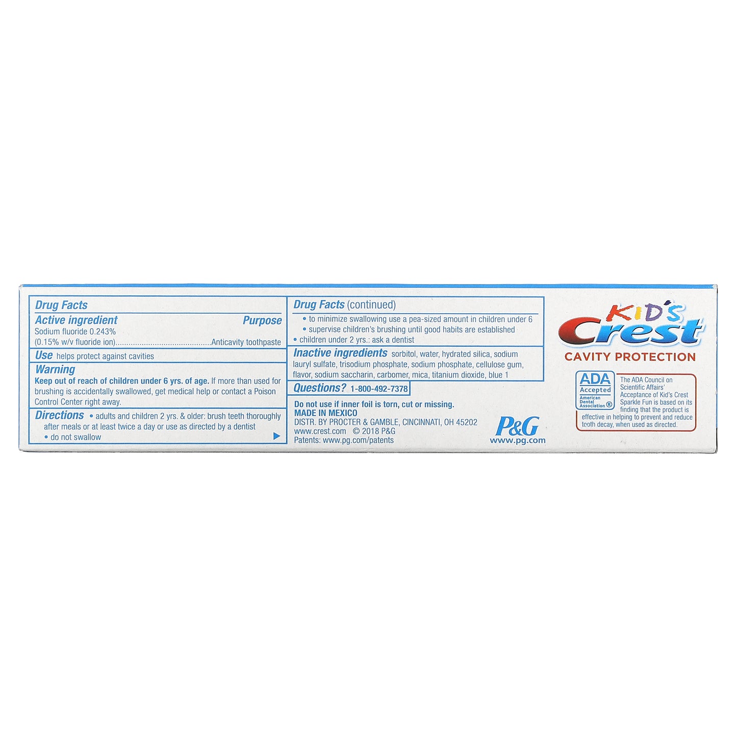 Crest, Kids, Cavity Protection, Fluoride Anticavity Toothpaste, Sparkle Fun, 2.2 oz (62 g)