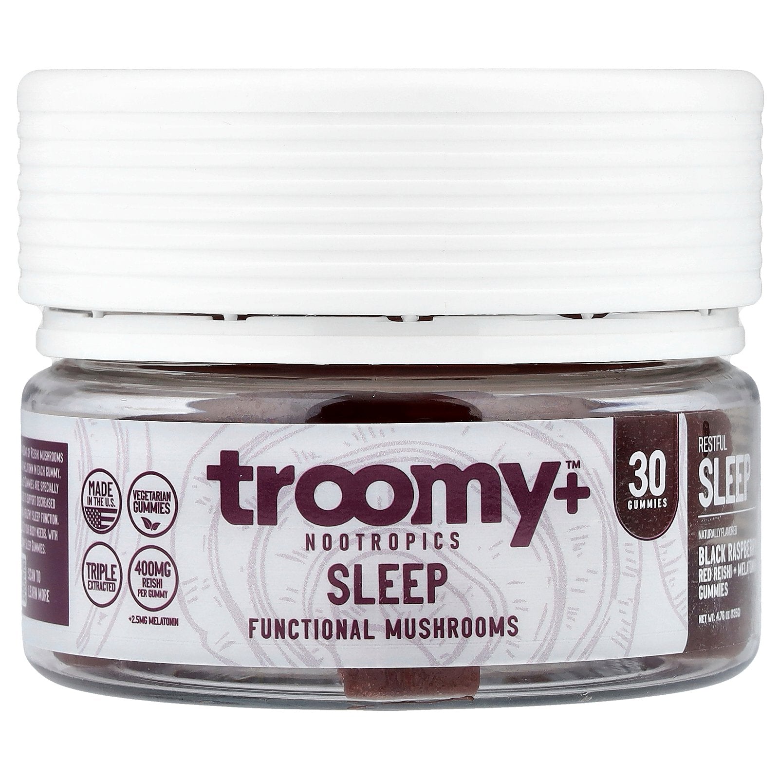 Troomy Nootropics, Sleep, Functional Mushrooms Gummies, Black Raspberry, 30 Gummies