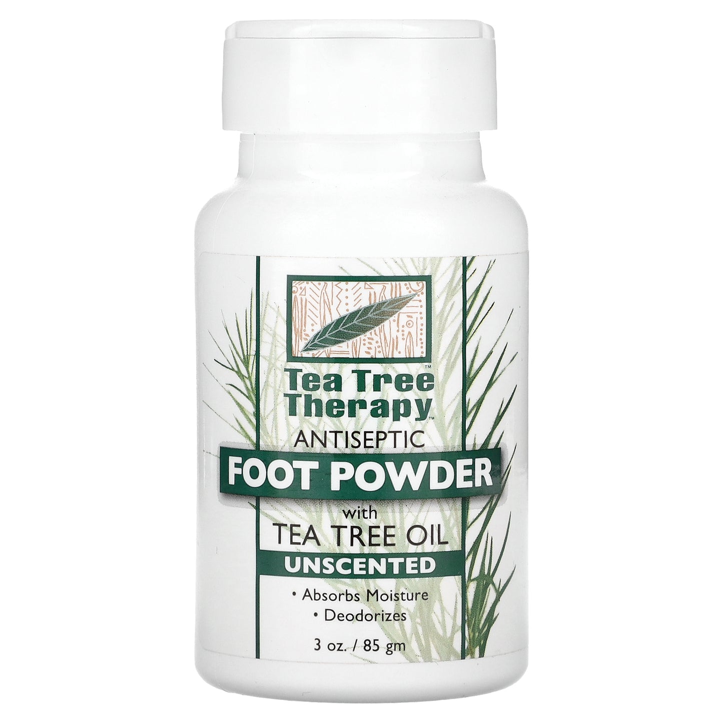 Tea Tree Therapy, Antiseptic Foot Powder With Tea Tree Oil, Unscented, 3 oz (85 gm)