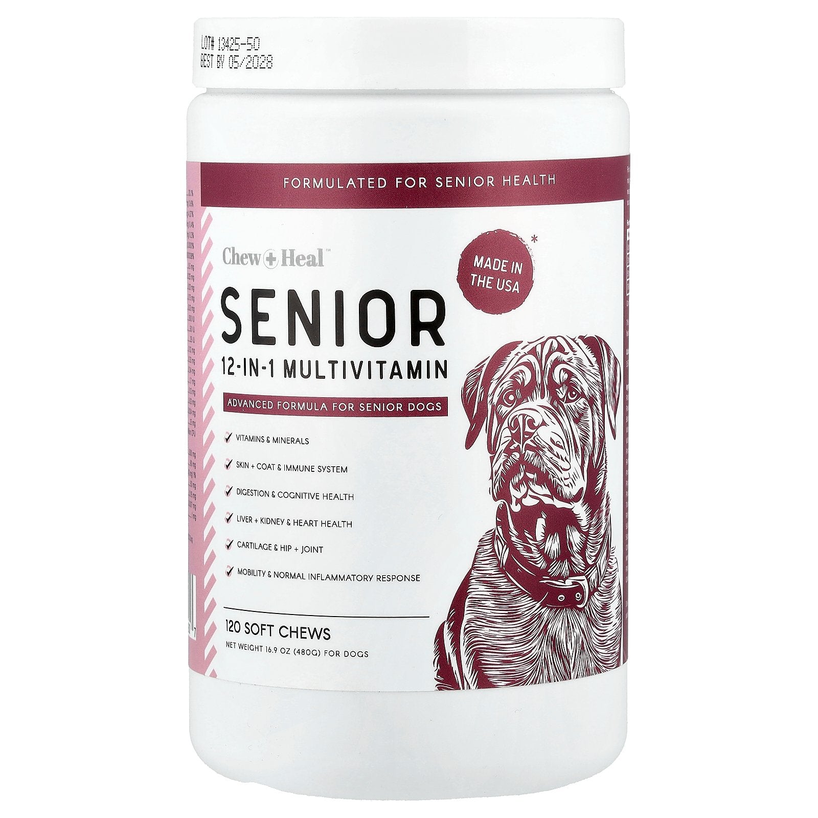 Chew + Heal, Senior 12-in-1 Multivitamin, For Dogs, 120 Soft Chews, 16.9 oz (480 g)