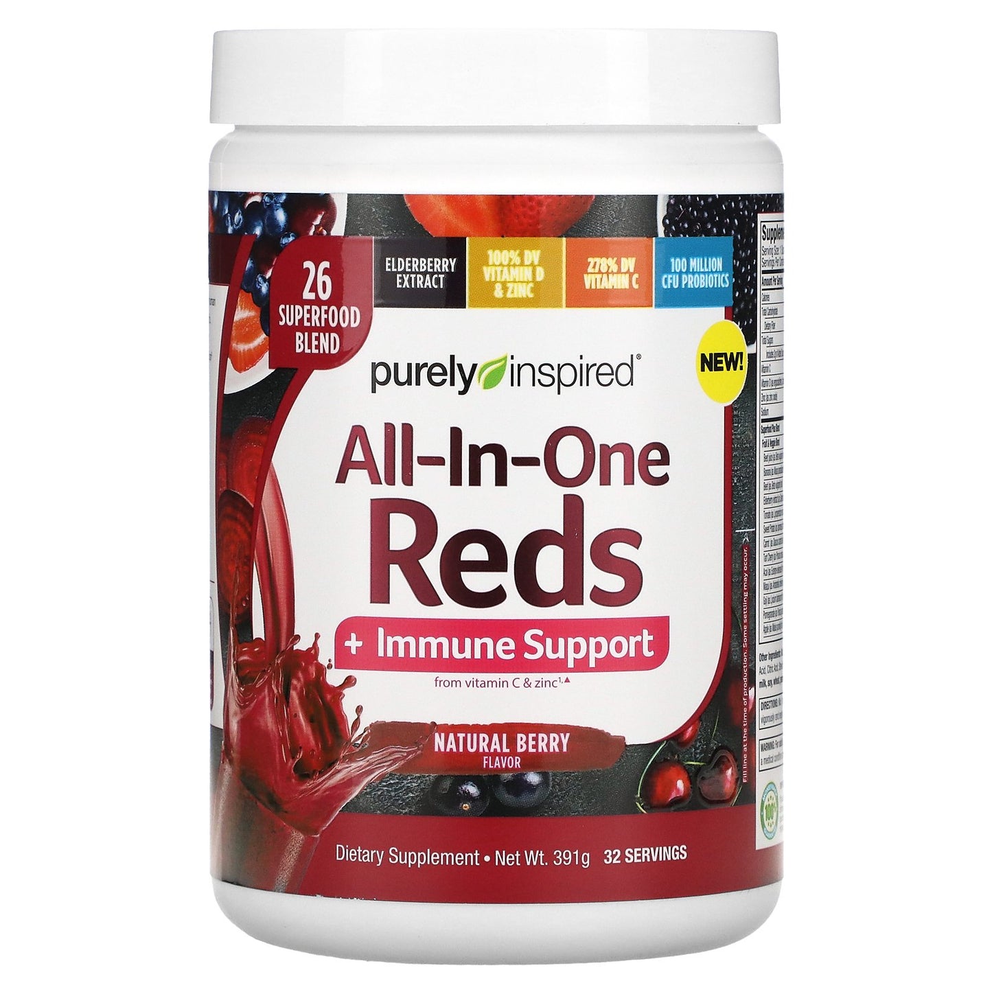 Purely Inspired, All-In-One Reds + Immune Support, Natural Berry, 391 g