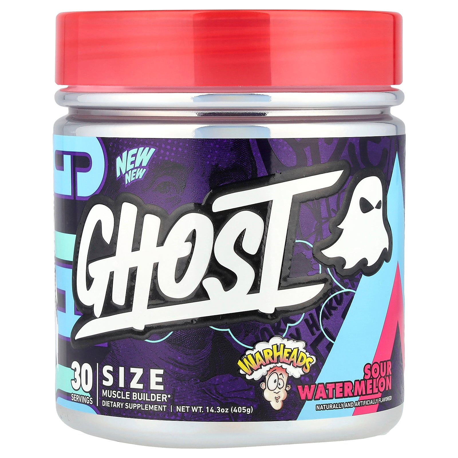 Ghost, Size, Muscle Builder, Warheads® Sour Watermelon, 14.3 oz (405 g)
