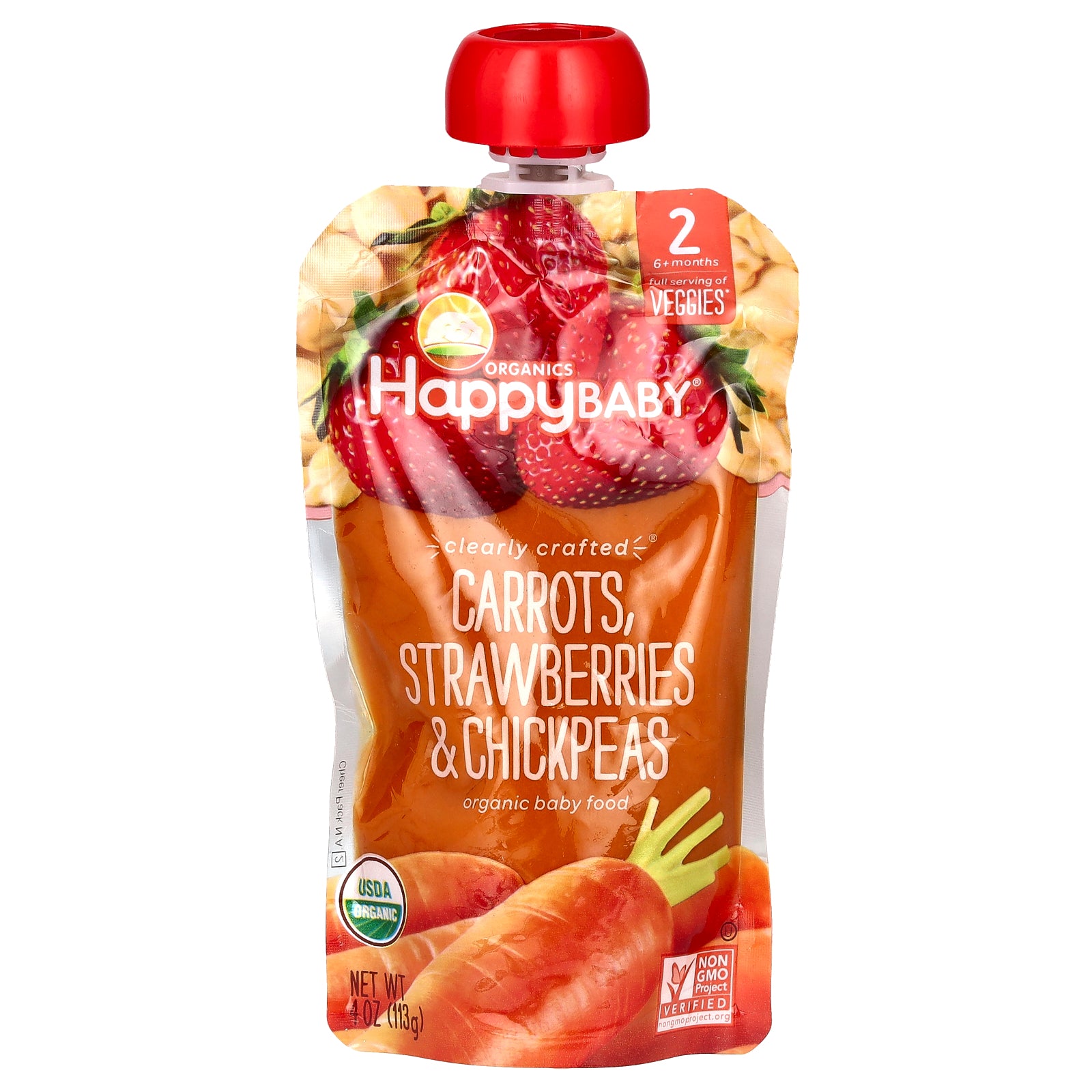 Happy Family Organics, Happy Baby®, Organic Baby Food, 6+ Months, Carrots, Strawberries & Chickpeas, 4 oz (113 g)