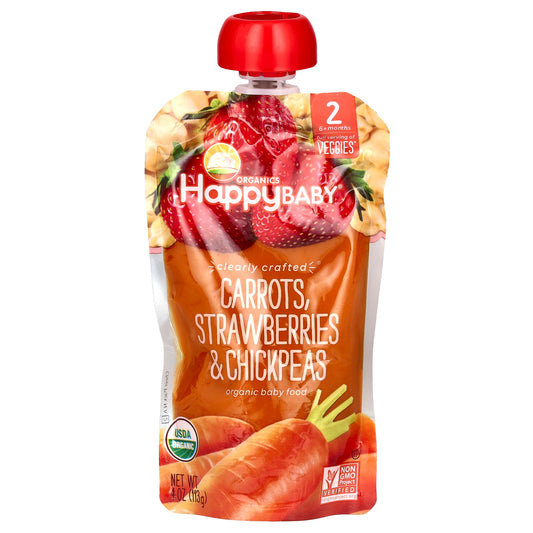 Happy Family Organics, Happy Baby®, Organic Baby Food, 6+ Months, Carrots, Strawberries & Chickpeas, 4 oz (113 g)