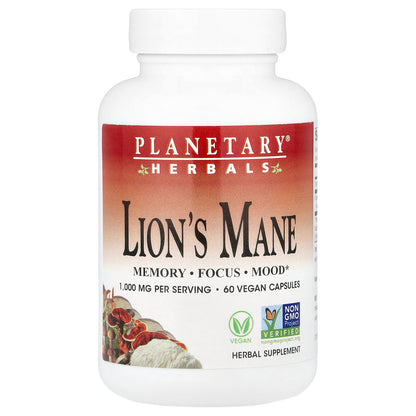 Planetary Herbals, Lion's Mane, 60 Vegan Capsules (500 mg per Capsule)