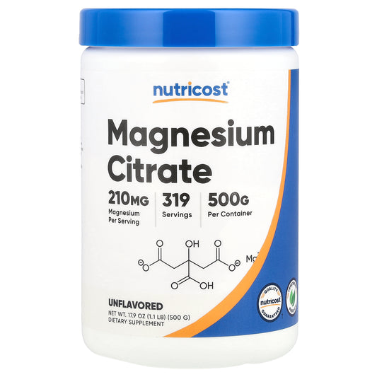 Nutricost, Magnesium Citrate, Unflavored , 210 mg, 17.9 oz (500 g)